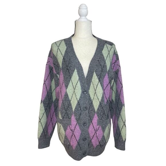 BP Argyle Pattern Oversized Cardigan Sweater Size Medium - Picture 1 of 10